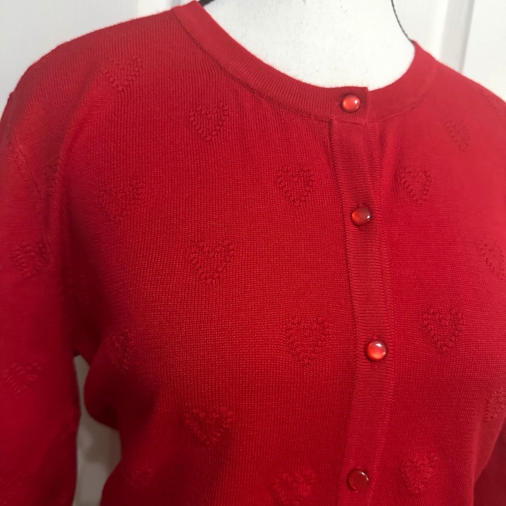 Cable & Gauge Cardigan Sweater Button Front M Red Heart Embossed Preppy Office - Picture 3 of 10